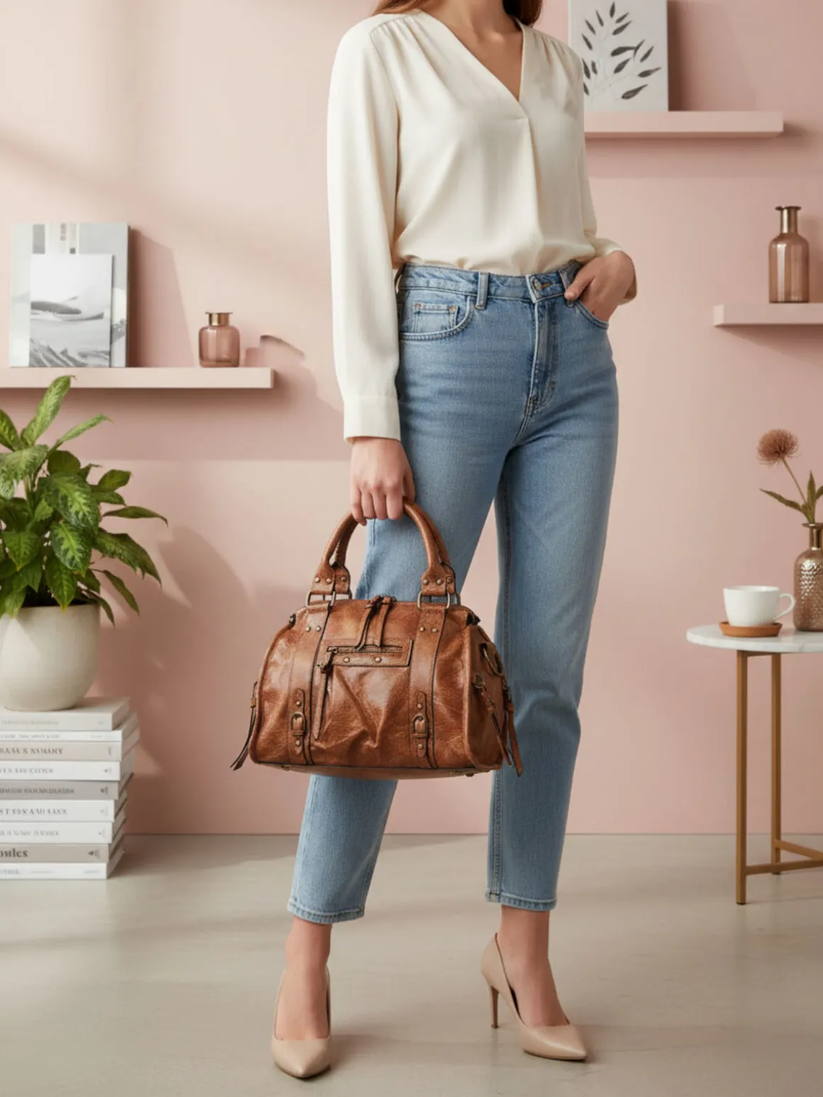 Solada Borsa donna frame con doppi manici - marrone