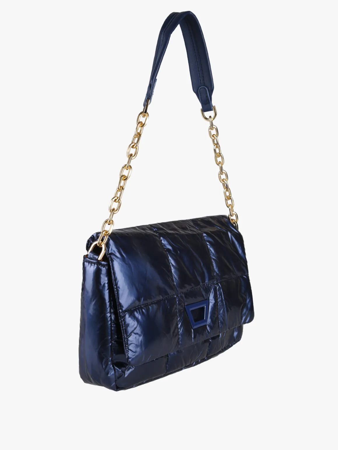 Solada Borsa donna puffer trapuntata con manico a catena - blu scuro