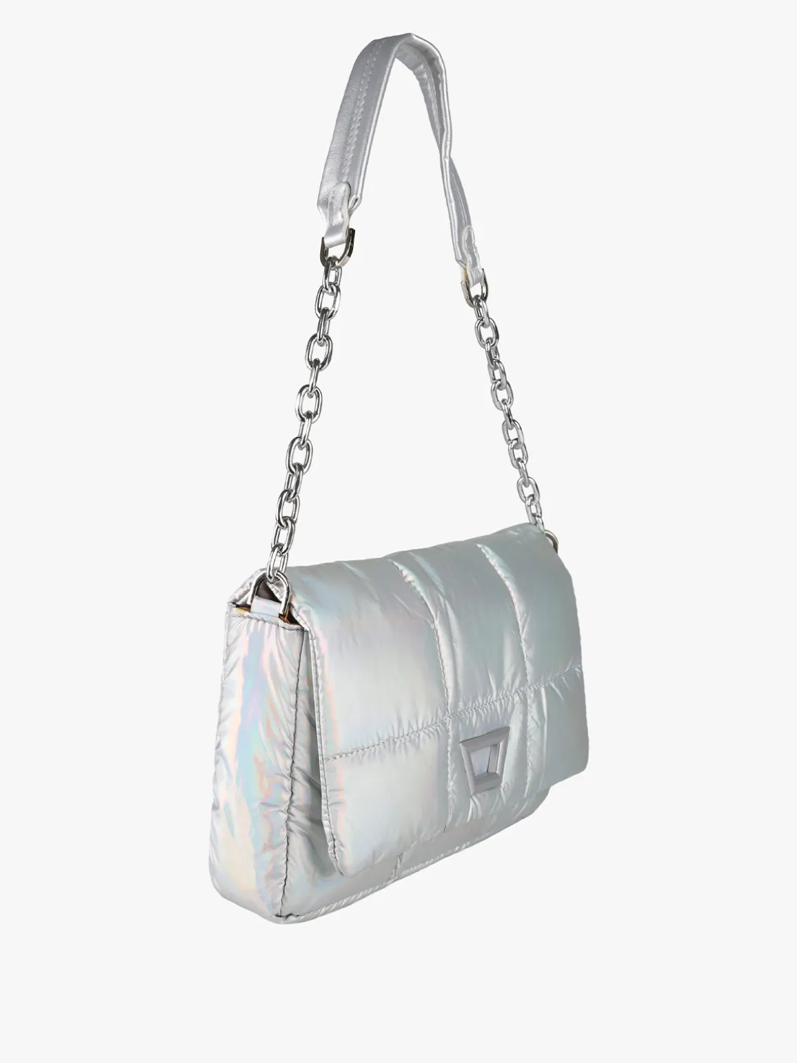 Solada Borsa donna puffer trapuntata con manico a catena - argento