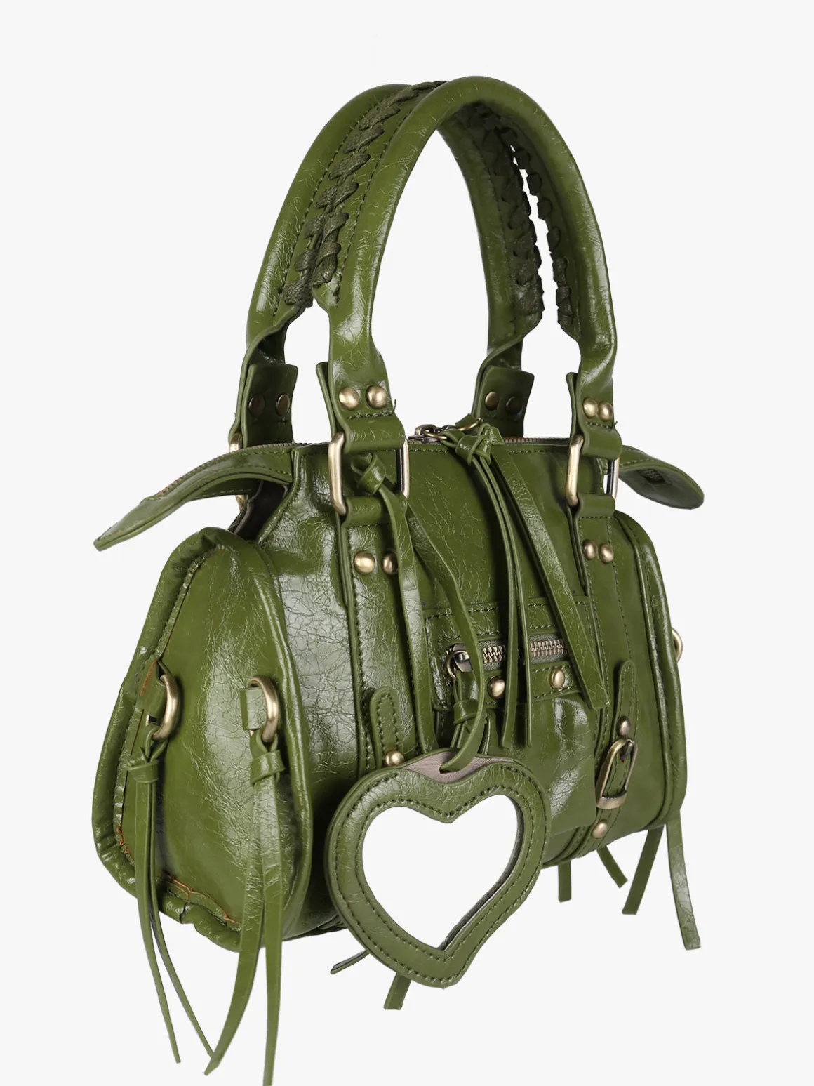 Solada Borsa mini da donna in ecopelle con doppi manici e specchietto - verde