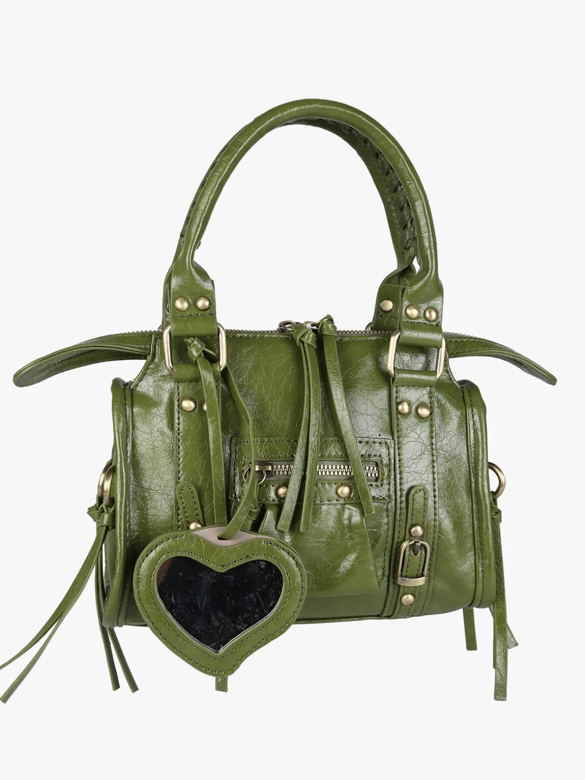 Solada Borsa mini da donna in ecopelle con doppi manici e specchietto - verde