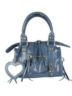 Solada Borsa mini da donna in ecopelle con doppi manici e specchietto - blu