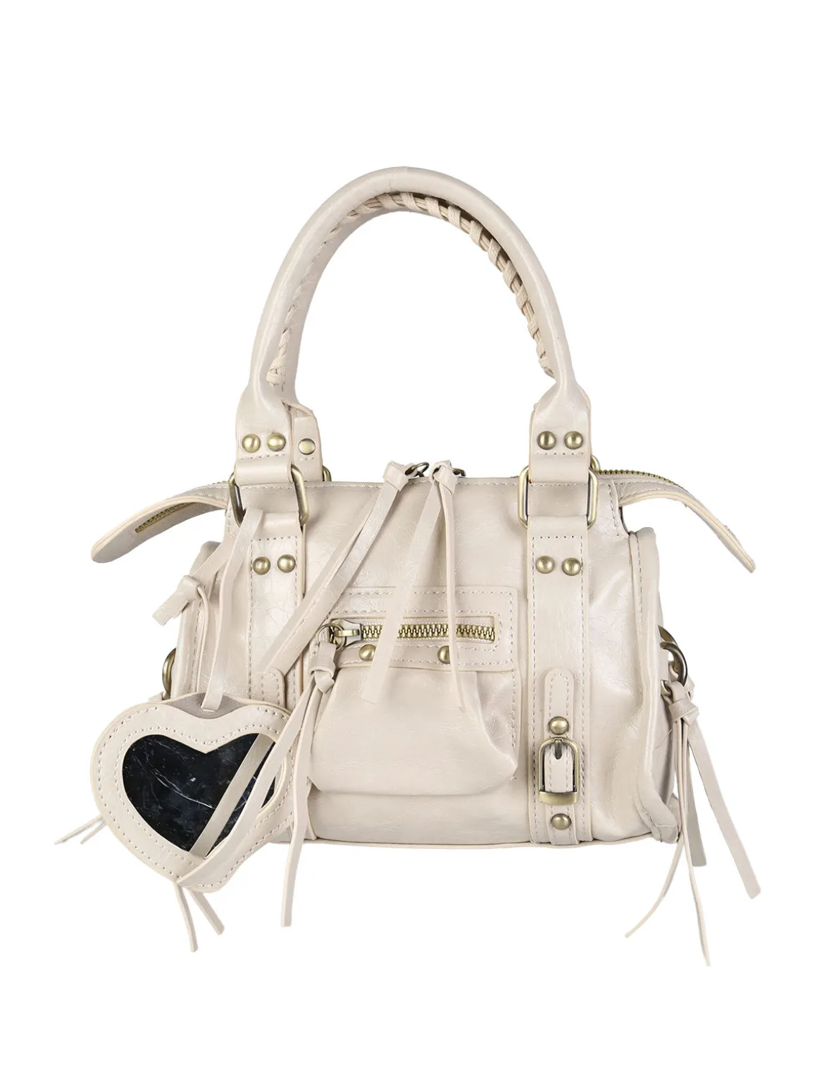 Solada Borsa mini da donna in ecopelle con doppi manici e specchietto - beige