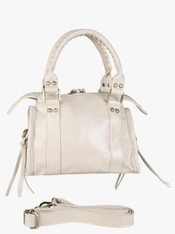 Solada Borsa mini da donna in ecopelle con doppi manici e specchietto - beige