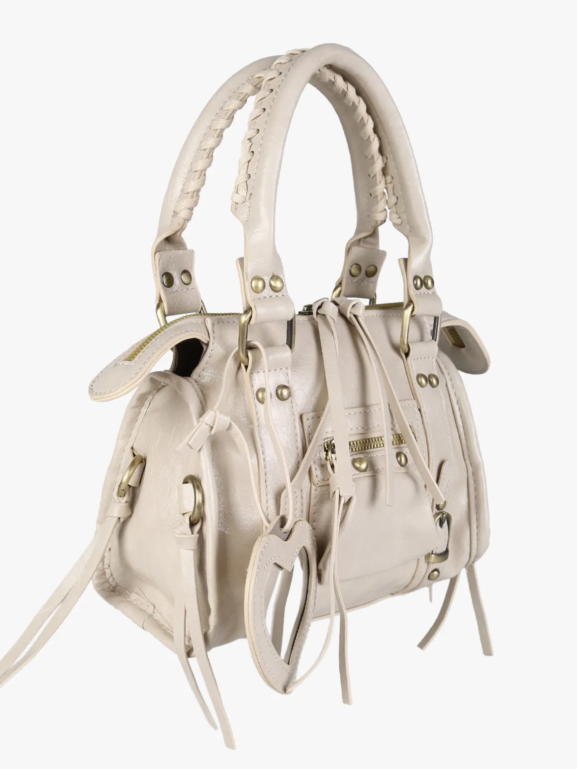 Solada Borsa mini da donna in ecopelle con doppi manici e specchietto - beige