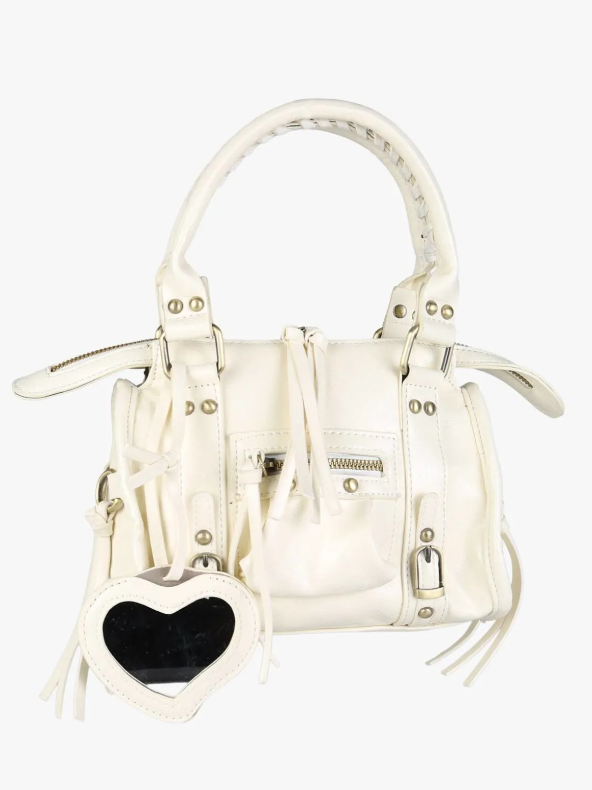 Solada Borsa mini da donna in ecopelle con doppi manici e specchietto - bianco