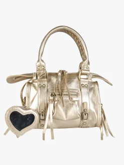 Solada Borsa mini da donna in ecopelle con doppi manici e specchietto - oro