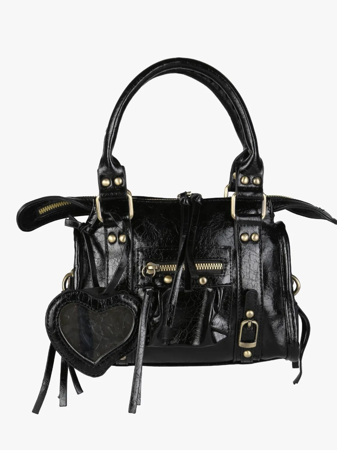 Solada Borsa mini da donna in ecopelle con doppi manici e specchietto - nero