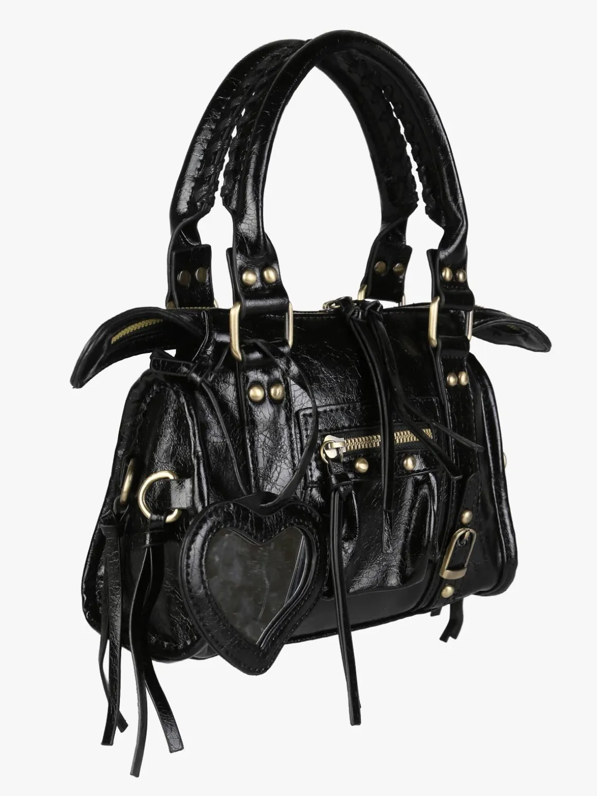 Solada Borsa mini da donna in ecopelle con doppi manici e specchietto - nero