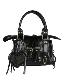 Solada Borsa mini da donna in ecopelle con doppi manici e specchietto - nero