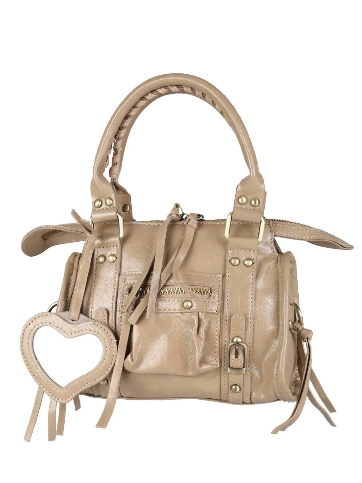 Solada Borsa mini da donna in ecopelle con doppi manici e specchietto - taupe