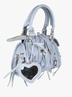 Solada Borsa mini da donna in ecopelle con doppi manici e specchietto - azzurro