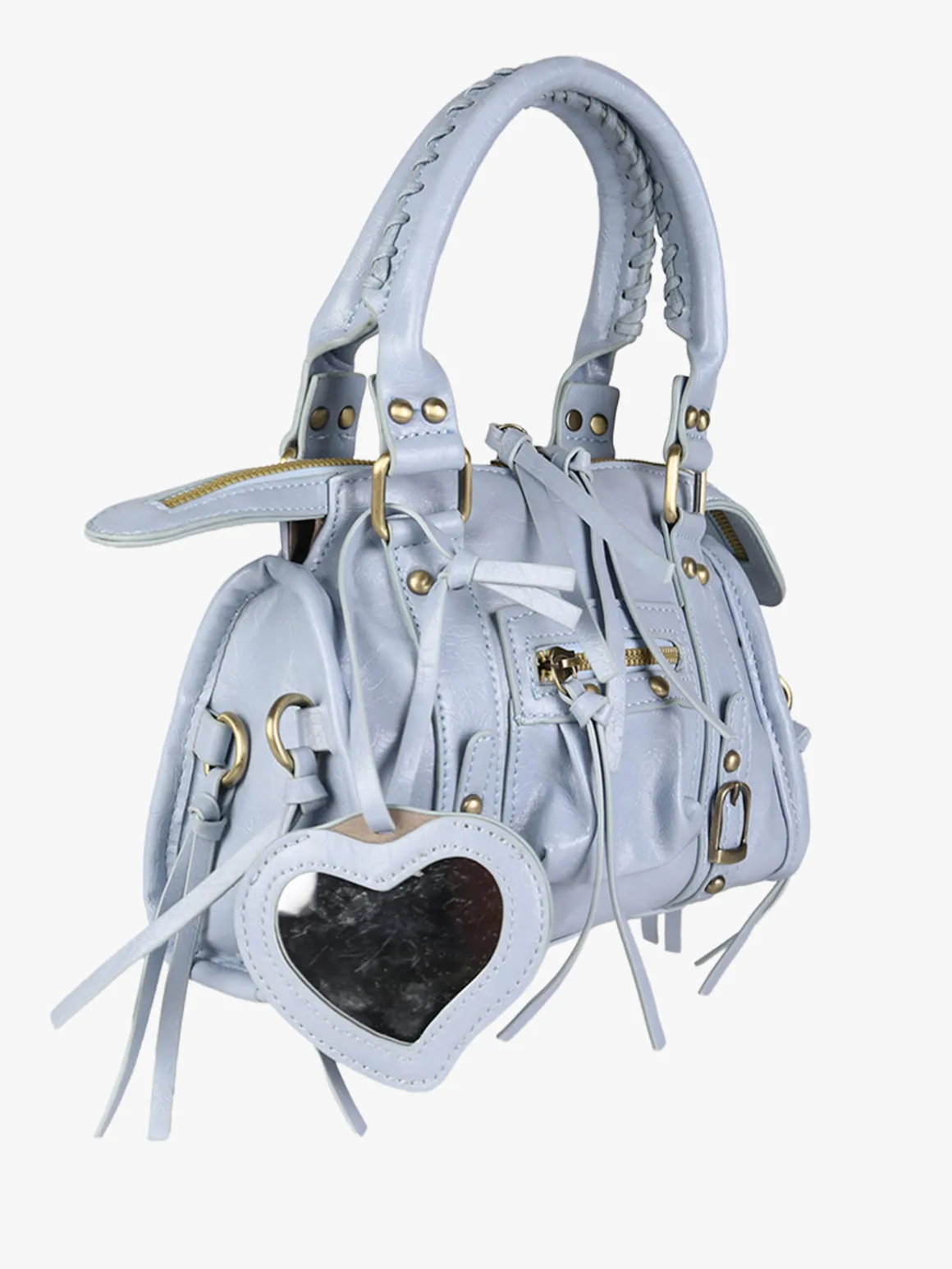 Solada Borsa mini da donna in ecopelle con doppi manici e specchietto - azzurro