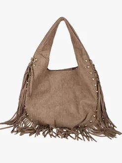Solada Borsa scamosciata da donna con nappine e borchie - taupe