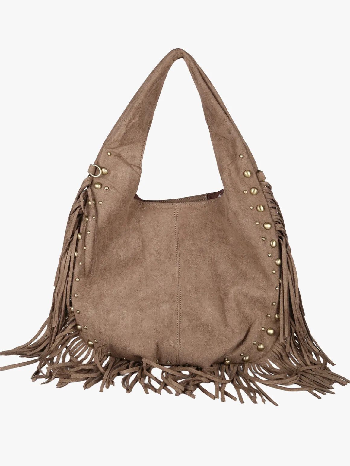 Solada Borsa scamosciata da donna con nappine e borchie - taupe
