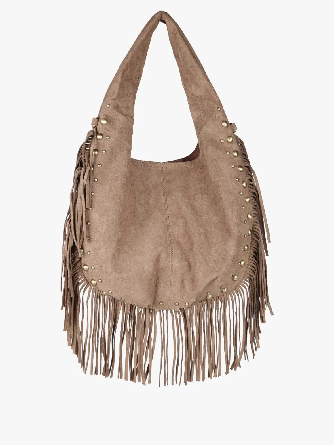 Solada Borsa scamosciata da donna con nappine e borchie - taupe
