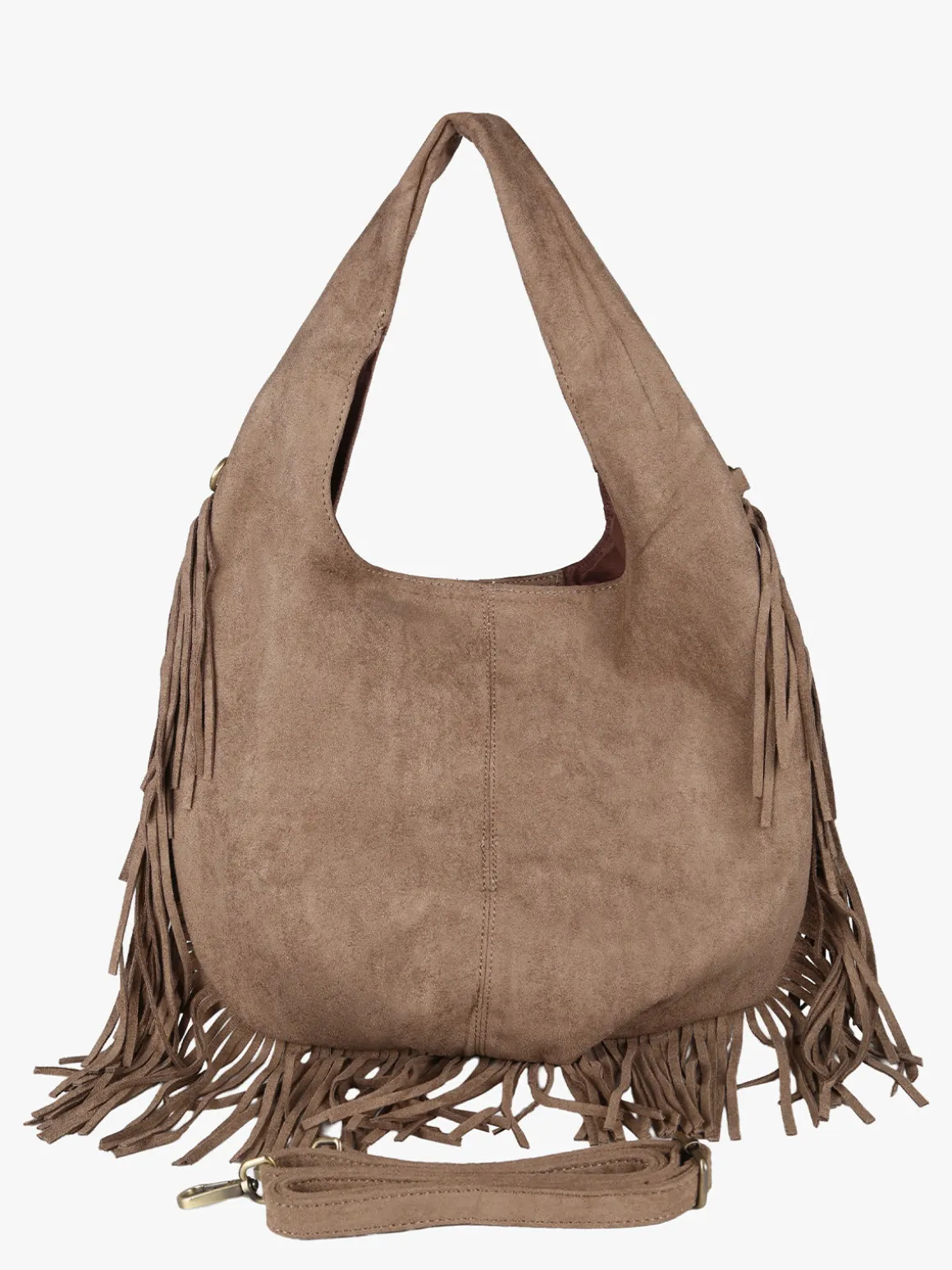 Solada Borsa scamosciata da donna con nappine e borchie - taupe