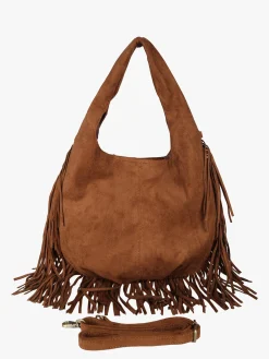 Solada Borsa scamosciata da donna con nappine e borchie - marrone
