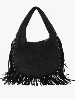 Solada Borsa scamosciata da donna con nappine e borchie - nero