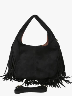 Solada Borsa scamosciata da donna con nappine e borchie - nero