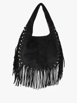 Solada Borsa scamosciata da donna con nappine e borchie - nero