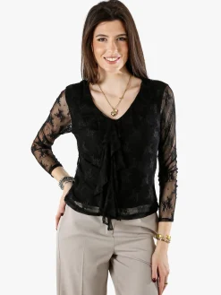 Solada Camicetta in pizzo da donna con scollo V - nero