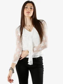 Solada Camicetta in pizzo da donna con scollo V - bianco