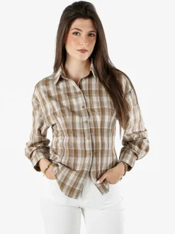 Solada Camicia a quadri da donna a maniche lunghe - khaki