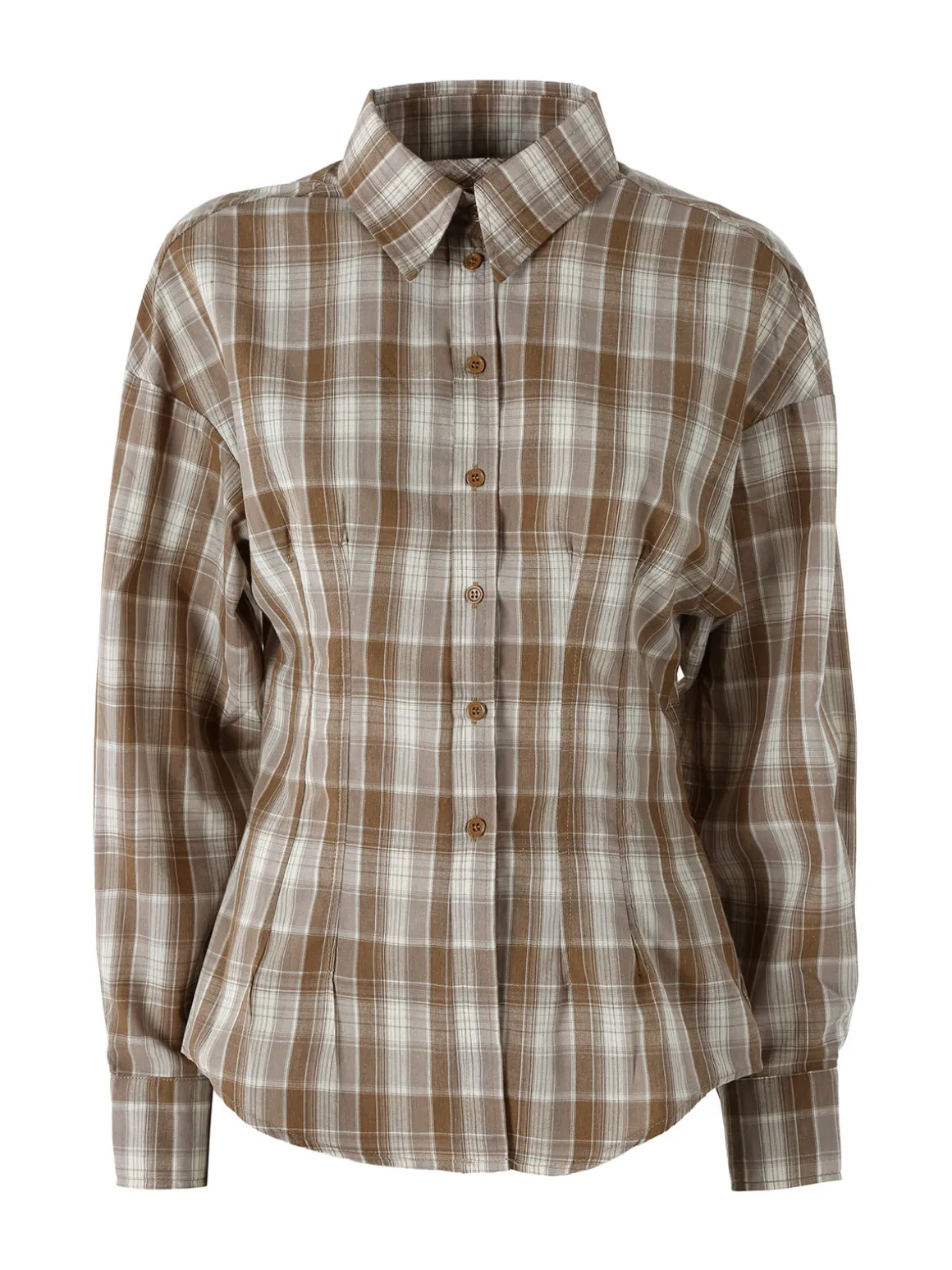 Solada Camicia a quadri da donna a maniche lunghe - khaki