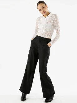 Solada Camicia body da donna in pizzo a maniche lunghe con rouches - bianco