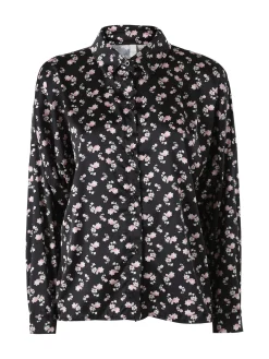 Solada Camicia da donna a maniche lunghe con stampa floreale - nero