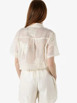Solada Camicia da donna a maniche corte con ricami - panna