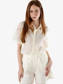 Solada Camicia da donna a maniche corte con ricami - panna