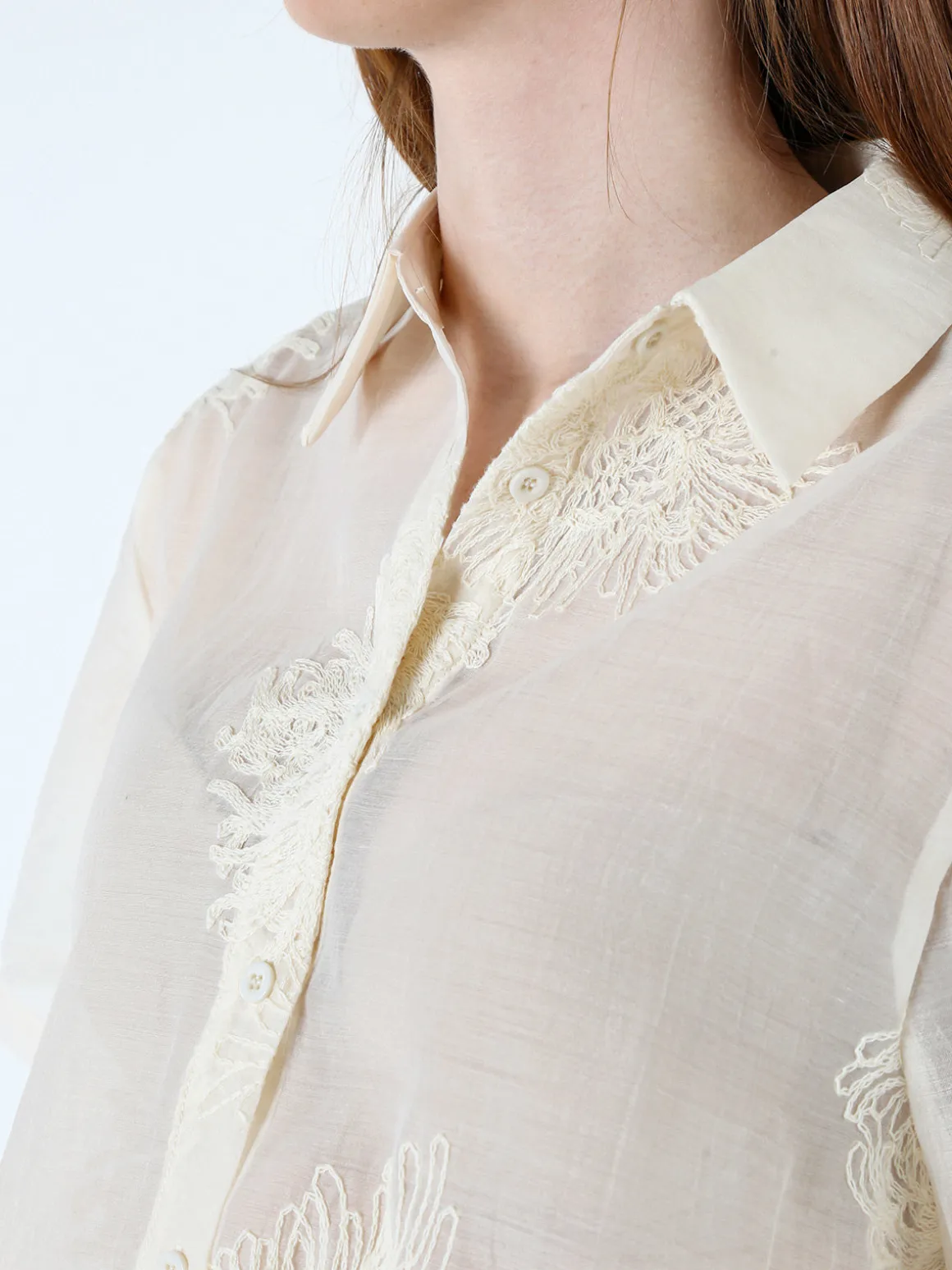 Solada Camicia da donna a maniche corte con ricami - panna