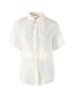 Solada Camicia da donna a maniche corte con ricami - panna