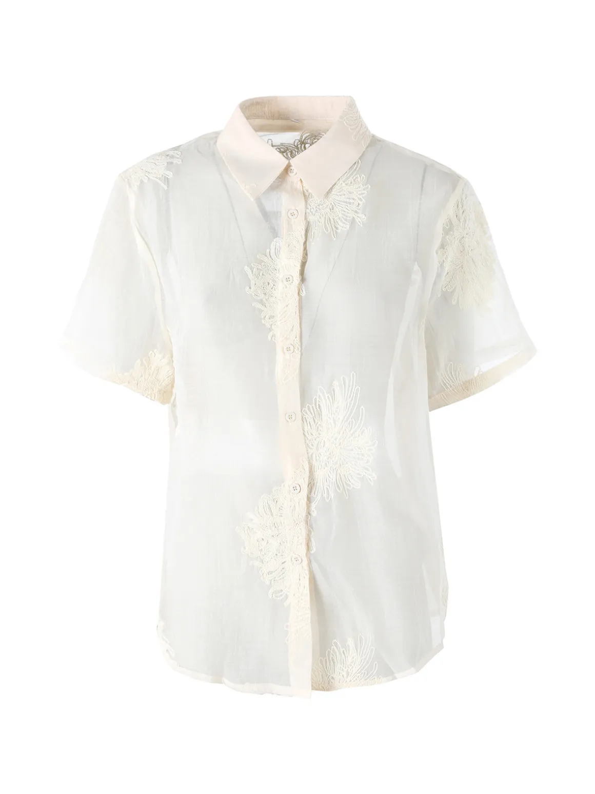 Solada Camicia da donna a maniche corte con ricami - panna