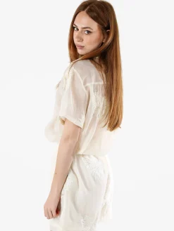 Solada Camicia da donna a maniche corte con ricami - panna