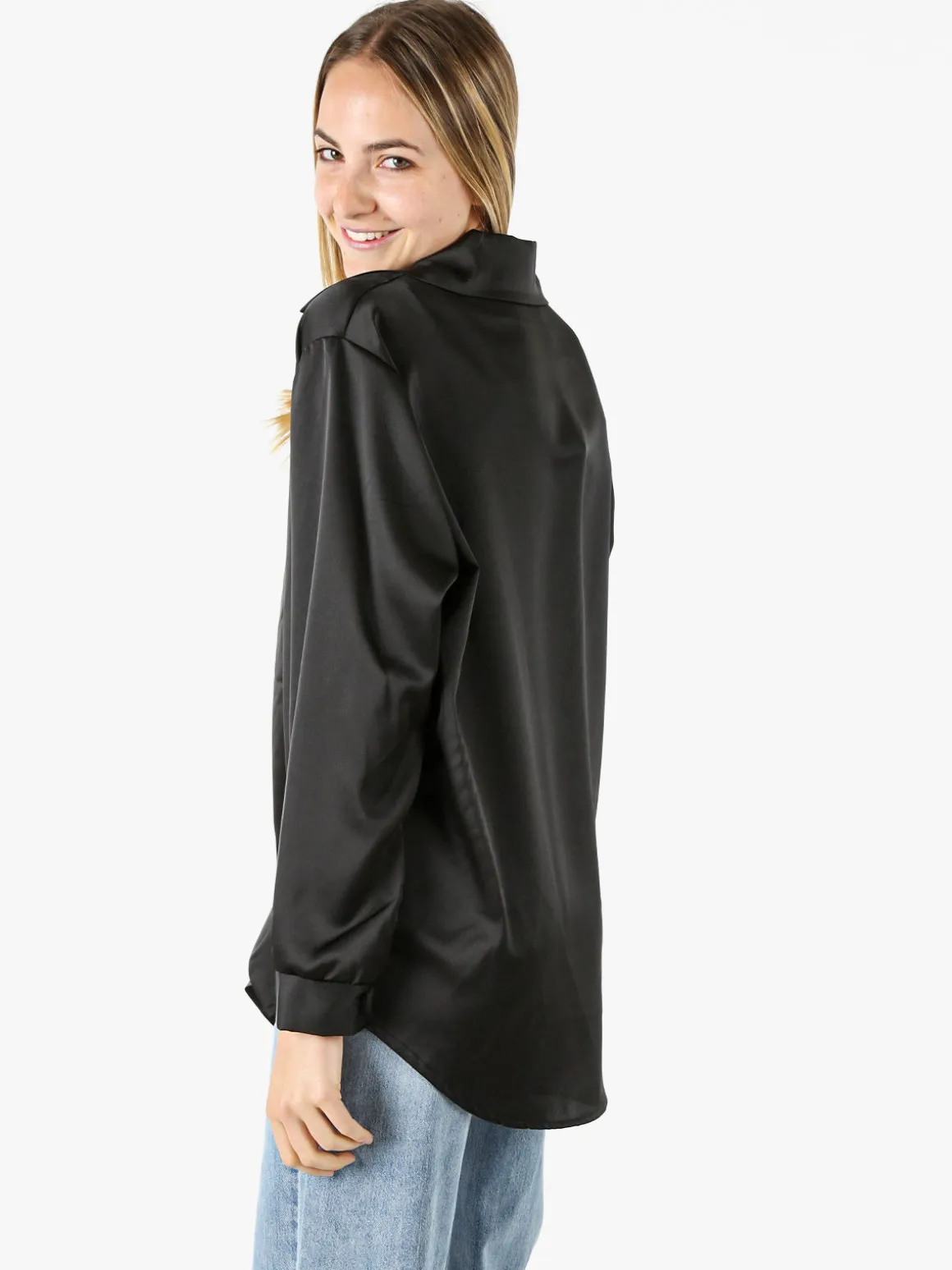 Solada Camicia da donna a maniche lunghe in tessuto simil raso - nero