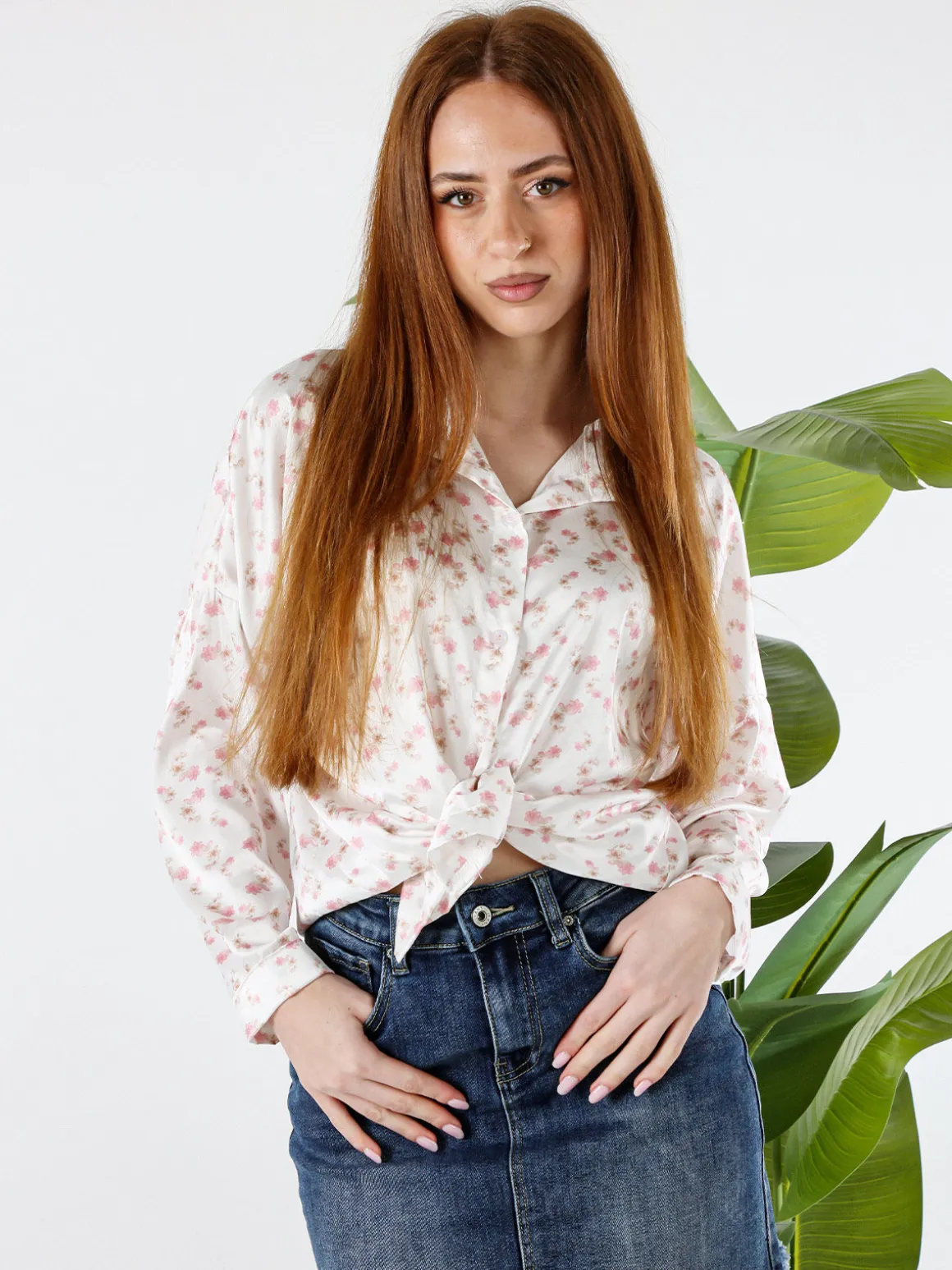 Solada Camicia da donna a maniche lunghe con stampa floreale - bianco