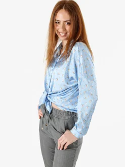 Solada Camicia da donna a maniche lunghe con stampa floreale - azzurro