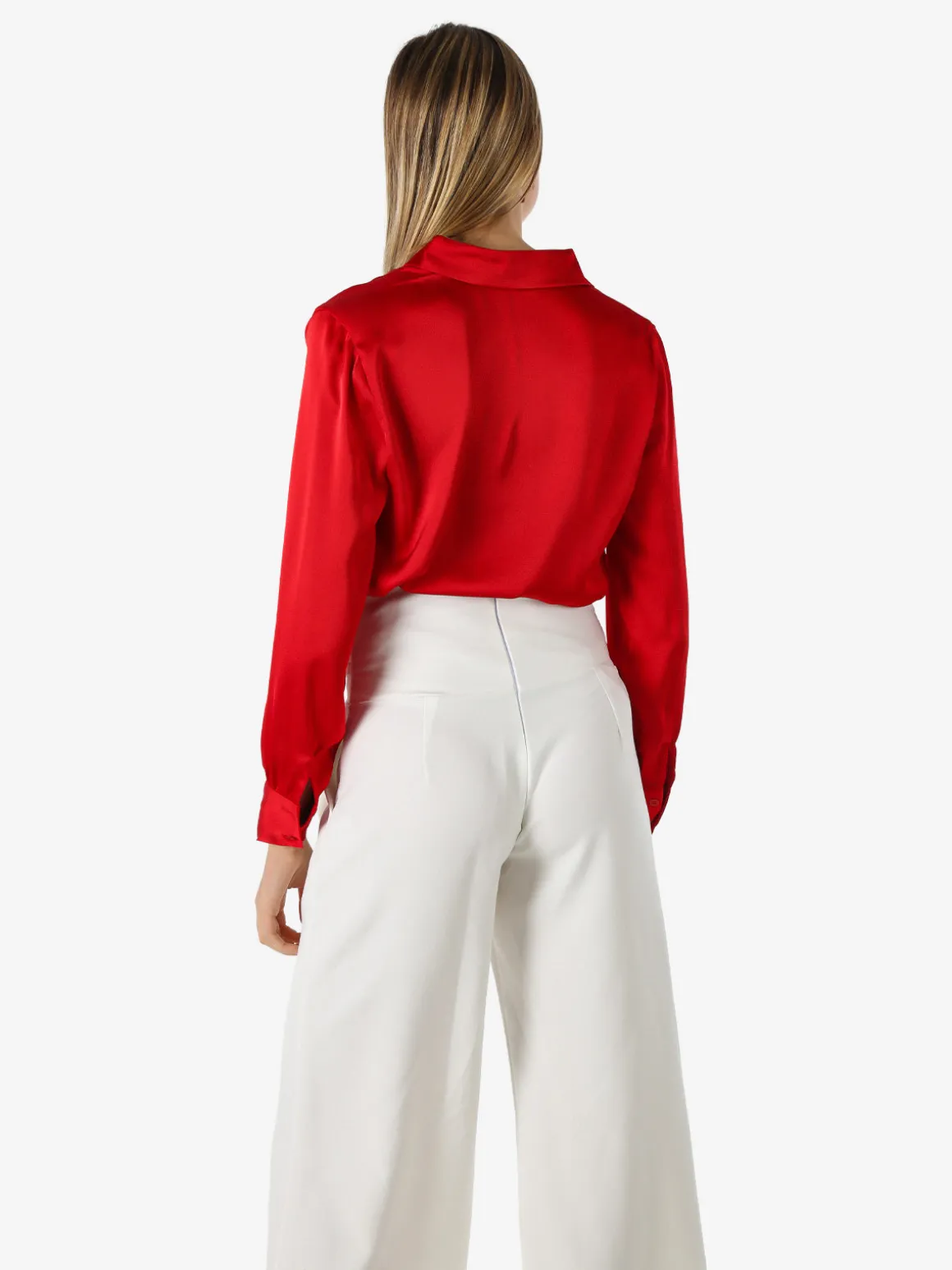 Solada Camicia da donna a maniche lunghe effetto raso - rosso