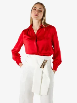 Solada Camicia da donna a maniche lunghe effetto raso - rosso