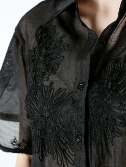 Solada Camicia da donna a maniche corte con ricami - nero