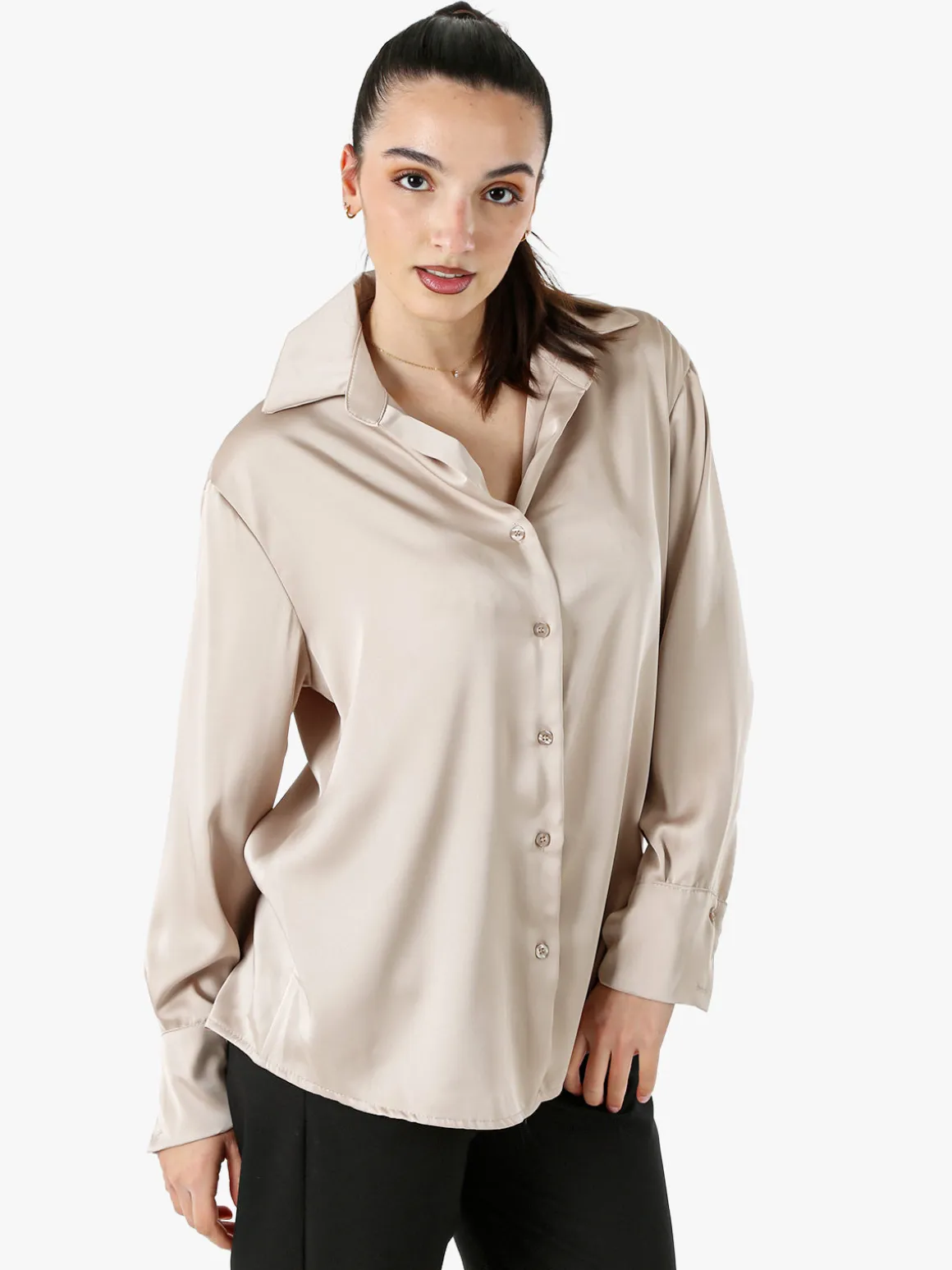 Solada Camicia da donna effetto raso a maniche lunghe - khaki
