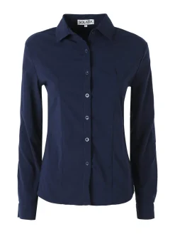 Solada Camicia da donna elasticizzata a maniche lunghe - blu scuro