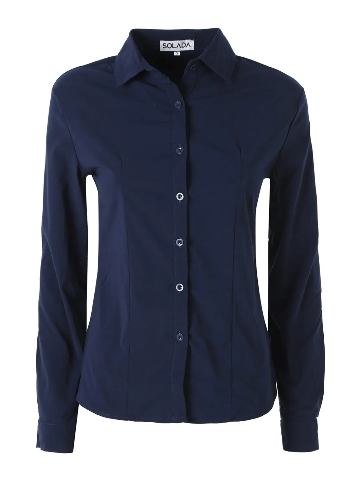 Solada Camicia da donna elasticizzata a maniche lunghe - blu scuro