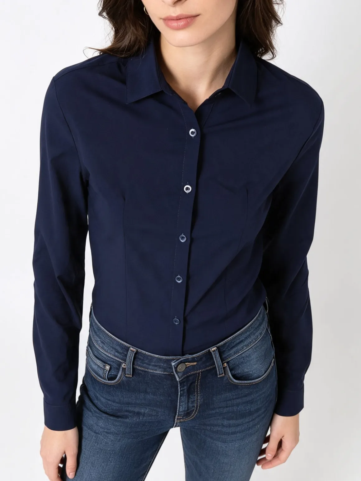 Solada Camicia da donna elasticizzata a maniche lunghe - blu scuro
