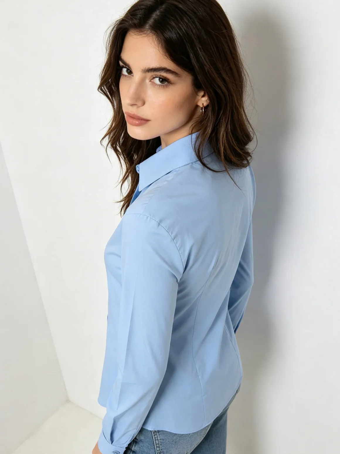 Solada Camicia da donna elasticizzata a maniche lunghe - azzurro