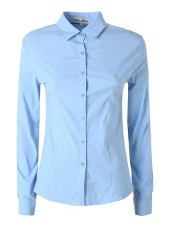 Solada Camicia da donna elasticizzata a maniche lunghe - azzurro