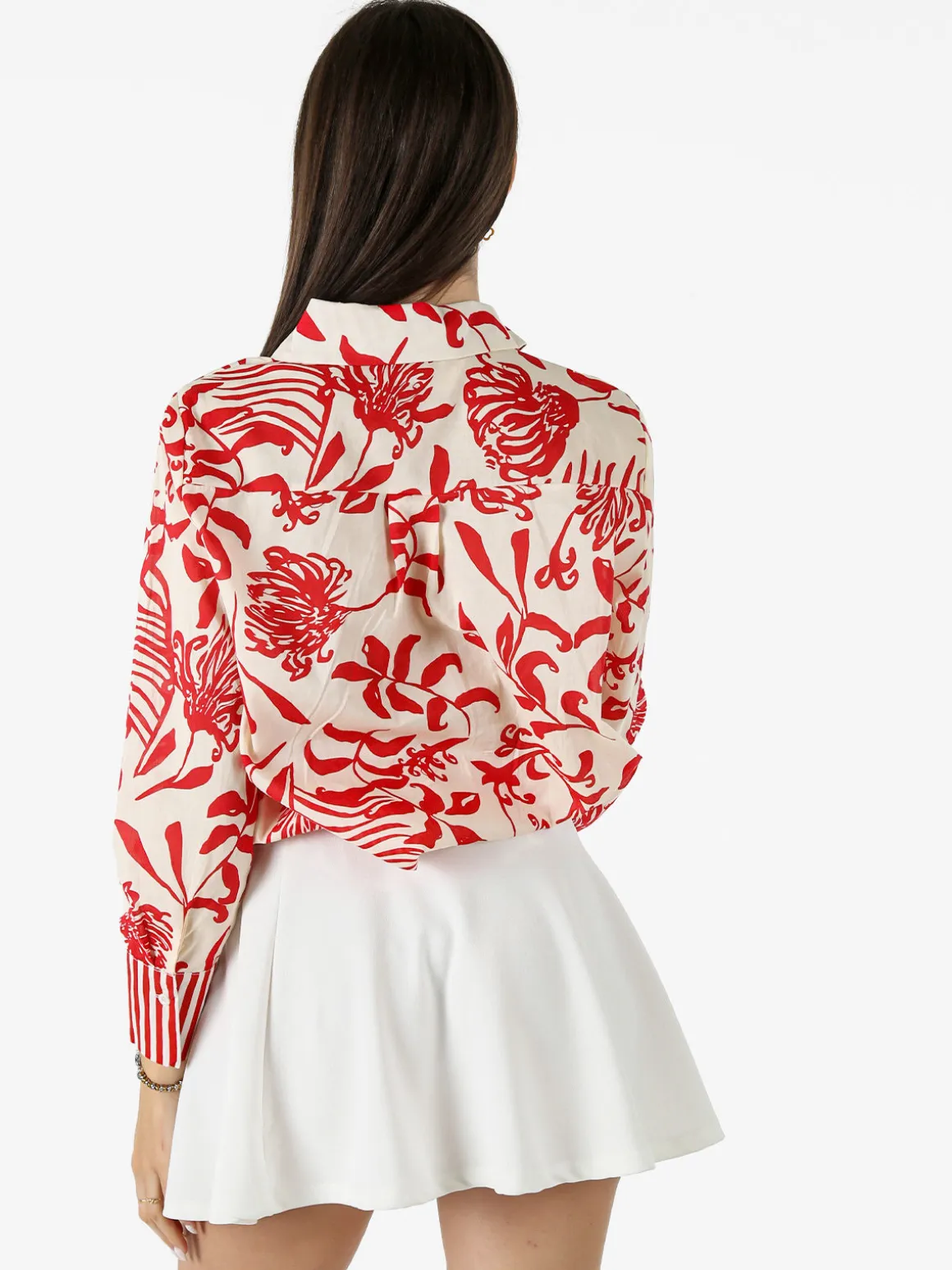 Solada Camicia da donna in cotone a maniche lunghe con stampa floreale - rosso